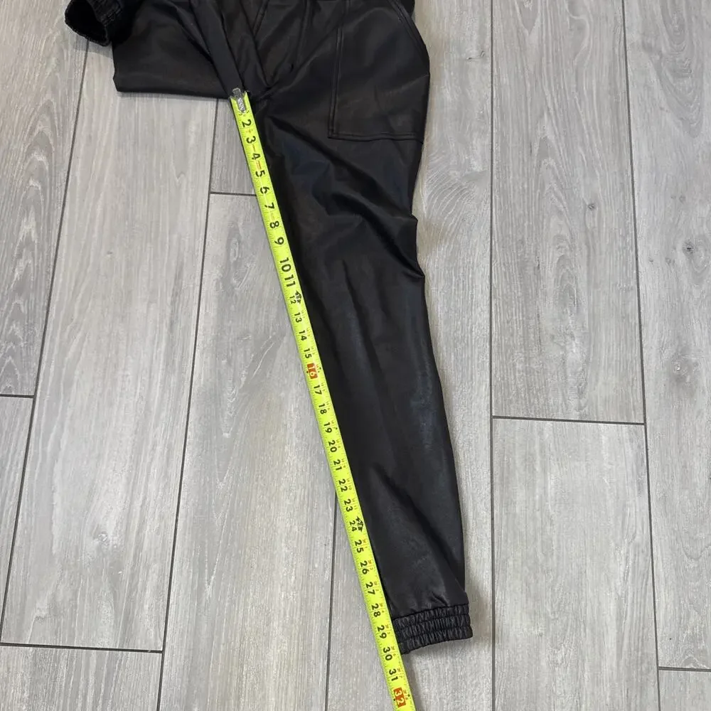 Spanx Leather Like Jogger Black Pull On Pants Faux Vegan Pockets Size Small